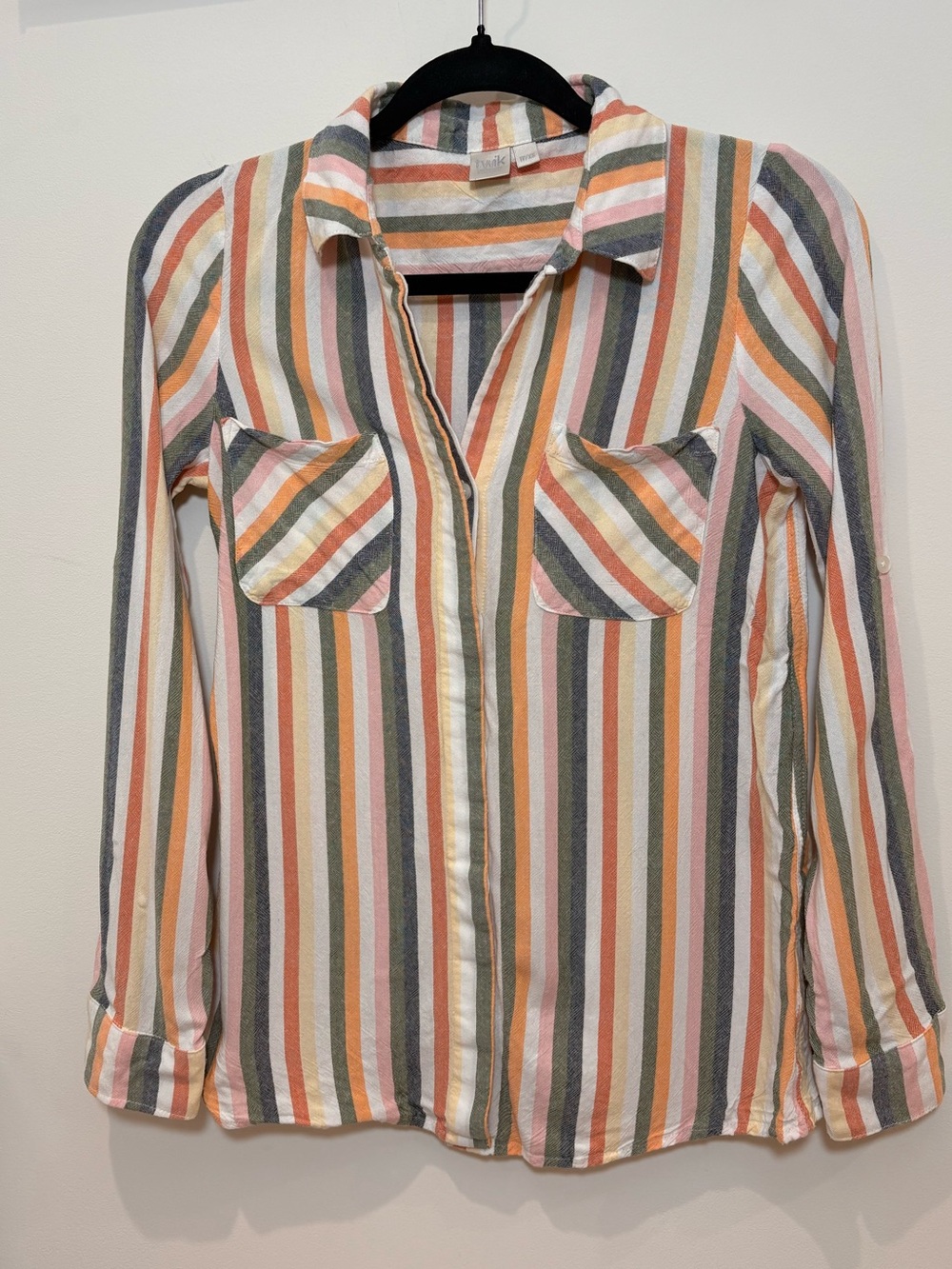TWIK Striped Button-Down Shirt in Pink, Green,Blue, White, Orange, Yellow